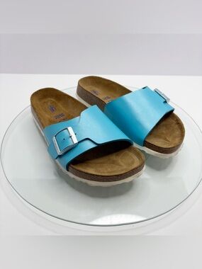Betula Birkenstock Catalina Slide Sandals Leather Turquoise Blue Summer Size 39